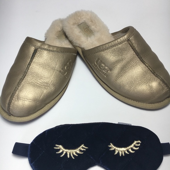 UGG Shoes - UGG Gold Leather Sheepskin Lined Mule Slippers